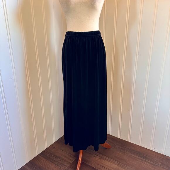 Vintage 90s Boho Black Velvet Maxi Skirt M - Picture 1 of 6